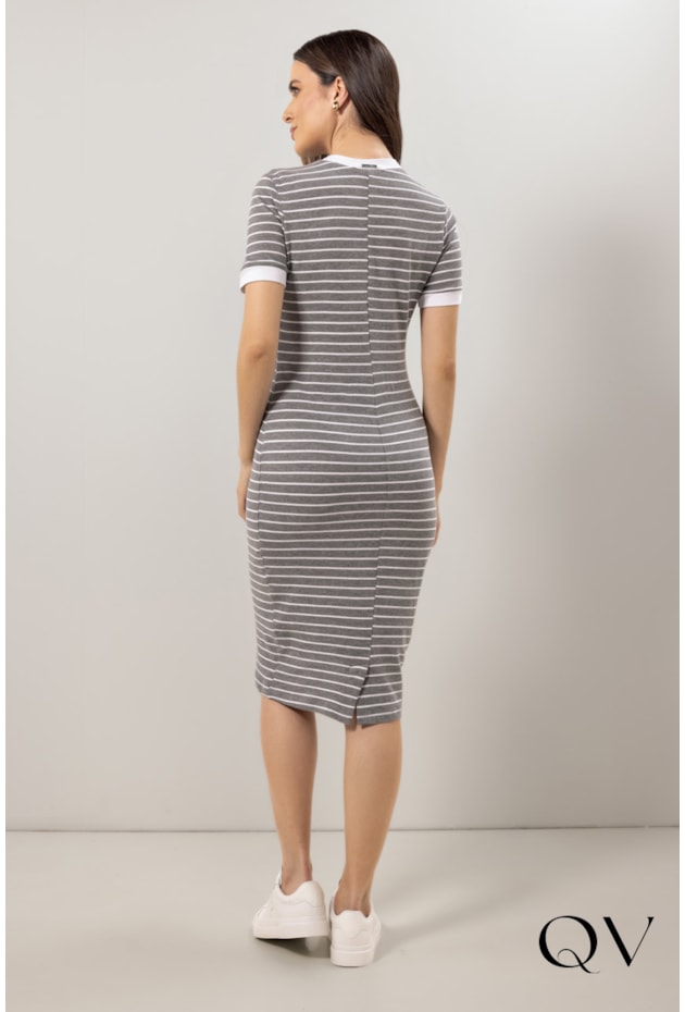 VESTIDO TUBINHO EM MALHA LISTRADO CINZA - LAURA ROSA