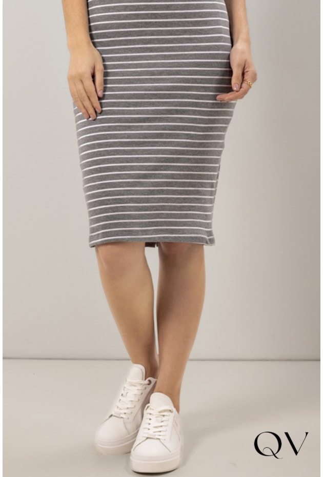 VESTIDO TUBINHO EM MALHA LISTRADO CINZA - LAURA ROSA