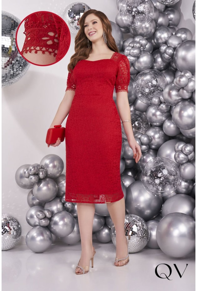 Fascinius Vestido Tubinho Midi Vermelho Vestido Tubinho Em Renda