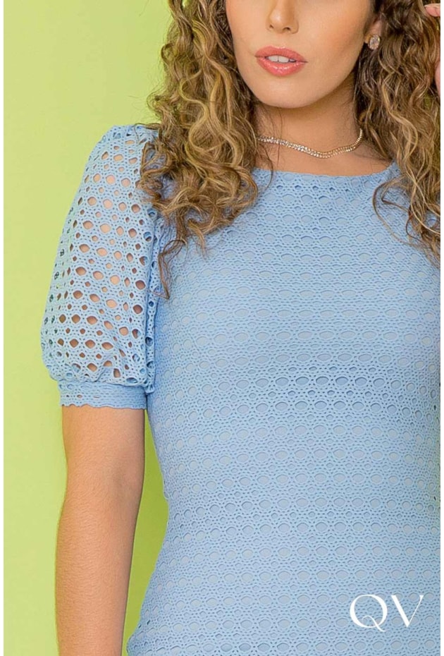 VESTIDO TUBINHO EM TELA RENDADA AZUL - PURO SHARMY VESTIDO TUBINHO EM TELA RENDADA AZUL - PURO SHARMY
