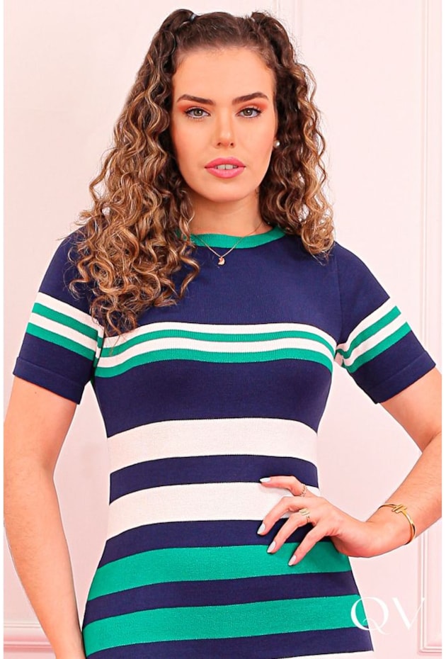 VESTIDO TUBINHO EM TRICÔ LISTRADO MARINHO - PURO SHARMY VESTIDO TUBINHO EM TRICÔ LISTRADO MARINHO - PURO SHARMY
