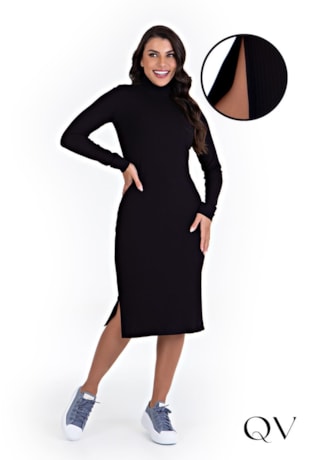 VESTIDO TUBINHO GOLA ALTA PRETO - HAPUK