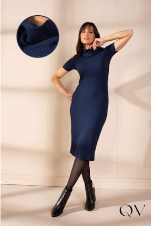 VESTIDO TUBINHO GOLA REMOVÍVEL AZUL MARINHO - LEKAZIS