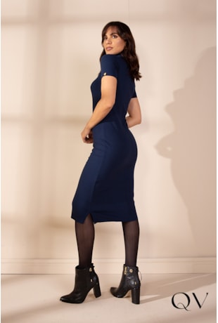 VESTIDO TUBINHO GOLA REMOVÍVEL AZUL MARINHO - LEKAZIS