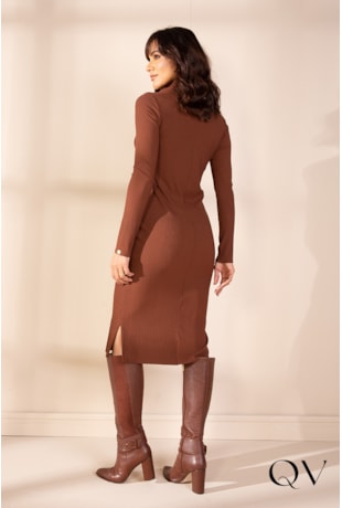 VESTIDO TUBINHO GOLA REMOVÍVEL MARROM - LEKAZIS