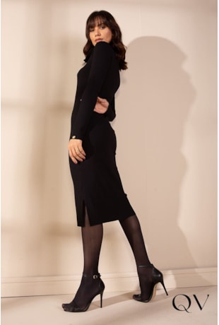 VESTIDO TUBINHO GOLA REMOVÍVEL PRETO - LEKAZIS