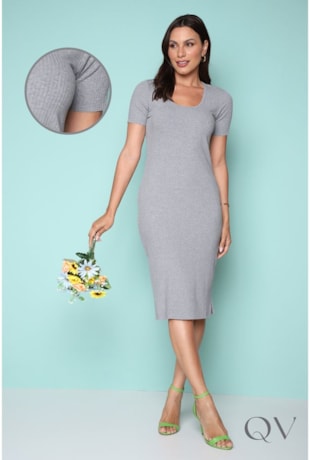 VESTIDO TUBINHO MALHA CANELADA CINZA - LEKAZIS