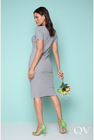 VESTIDO TUBINHO MALHA CANELADA CINZA - LEKAZIS