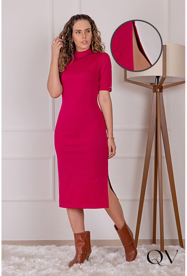 VESTIDO TUBINHO MALHA GOLA ALTA PINK - PURO SHARMY VESTIDO TUBINHO MALHA GOLA ALTA PINK - PURO SHARMY