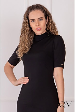VESTIDO TUBINHO MALHA GOLA ALTA PRETO - PURO SHARMY