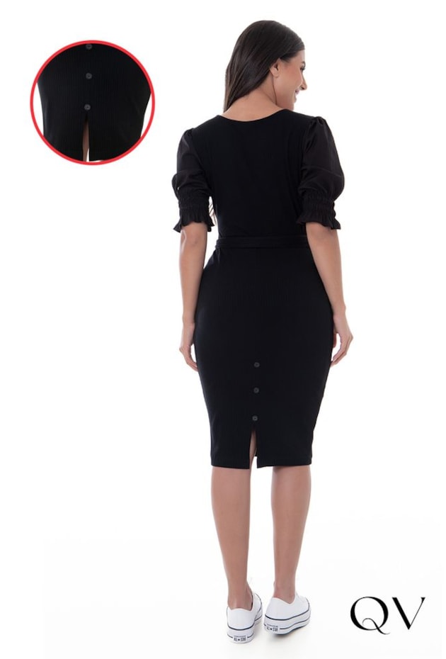 VESTIDO TUBINHO MANGAS TRICOLINE PRETO - HAPUK