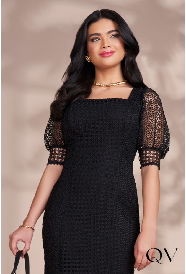 VESTIDO TUBINHO MIX DE GUIPIR PRETO - FASCÍNIUS VESTIDO TUBINHO MIX DE GUIPIR PRETO - FASCÍNIUS