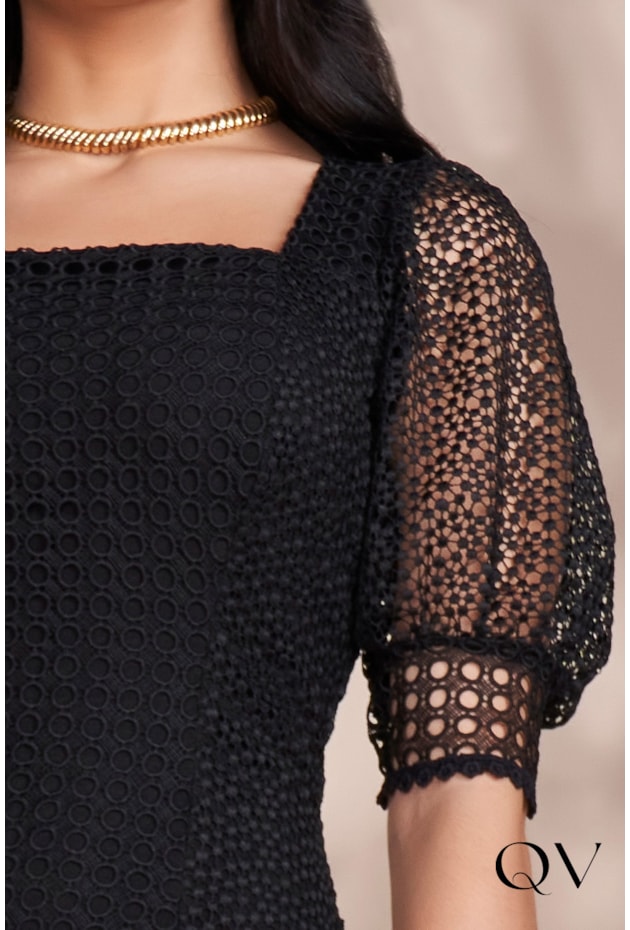 VESTIDO TUBINHO MIX DE GUIPIR PRETO - FASCÍNIUS VESTIDO TUBINHO MIX DE GUIPIR PRETO - FASCÍNIUS