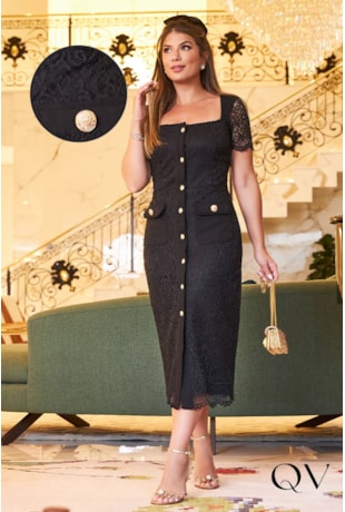 VESTIDO TUBINHO RENDA PRETO - LUZIA FAZZOLLI