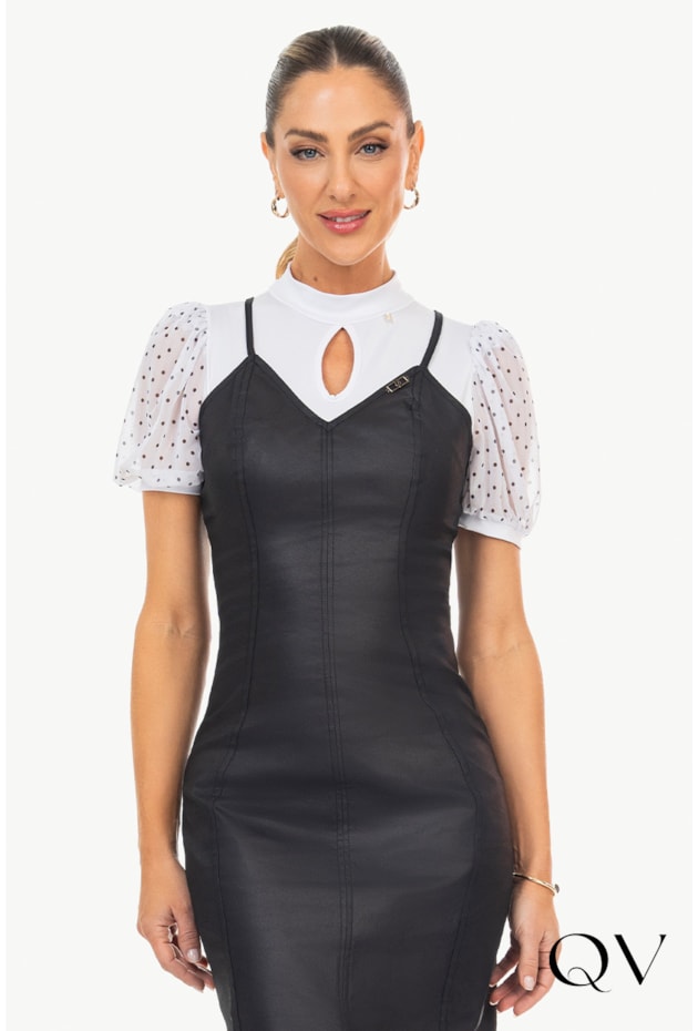 VESTIDO TUBINHO RESINADO PRETO - VIA TOLETNINO VESTIDO TUBINHO RESINADO PRETO - VIA TOLETNINO