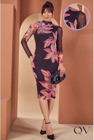 VESTIDO TULE COM MAX ESTAMPA FLORAL PRETO - JANY PIM
