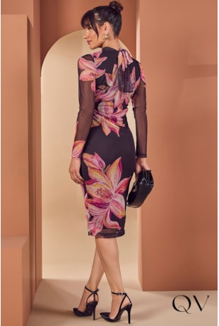 VESTIDO TULE COM MAX ESTAMPA FLORAL PRETO - JANY PIM