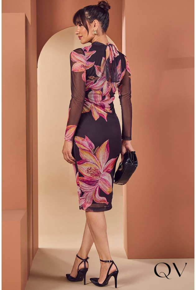 VESTIDO TULE COM MAX ESTAMPA FLORAL PRETO - JANY PIM VESTIDO TULE COM MAX ESTAMPA FLORAL PRETO - JANY PIM