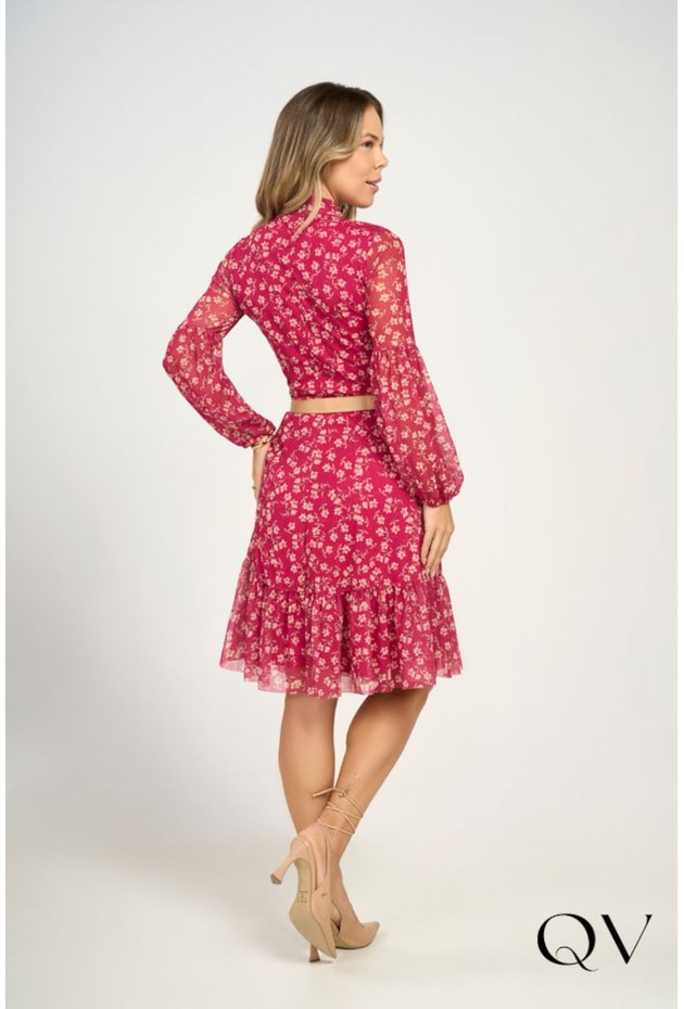 VESTIDO TULE ESTAMPA LIBERTY FLORAL PINK - VIA TOLENTINO