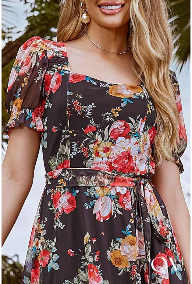 VESTIDO TULE FLORAL PRETO - JANY PIM