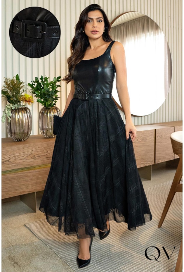 Vestido Godê Vestido Preto Com Bordado Vestido Midi Vestido De