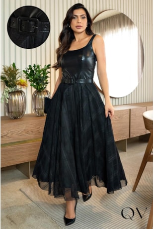 VESTIDO TULE GODÊ PRETO - LUZIA FAZZOLLI
