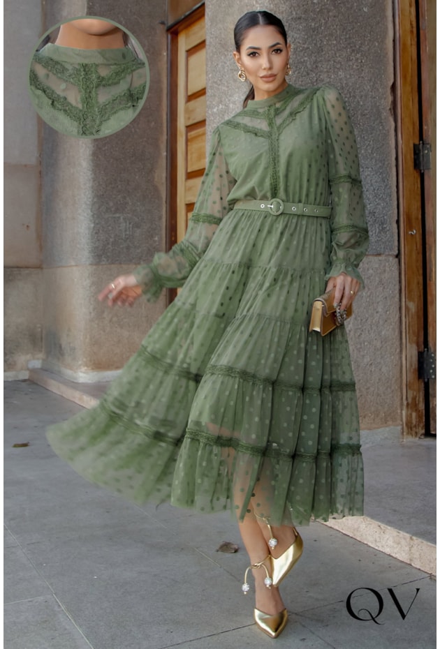 VESTIDO TULE POÁ VERDE ESCURO - LUZIA FAZZOLLI VESTIDO TULE POÁ VERDE ESCURO - LUZIA FAZZOLLI