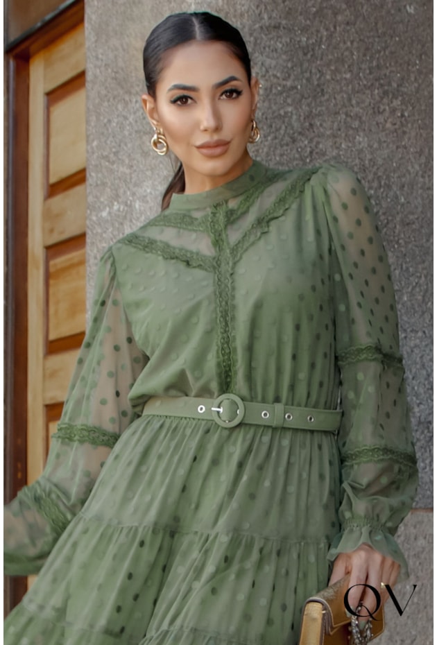 VESTIDO TULE POÁ VERDE ESCURO - LUZIA FAZZOLLI VESTIDO TULE POÁ VERDE ESCURO - LUZIA FAZZOLLI