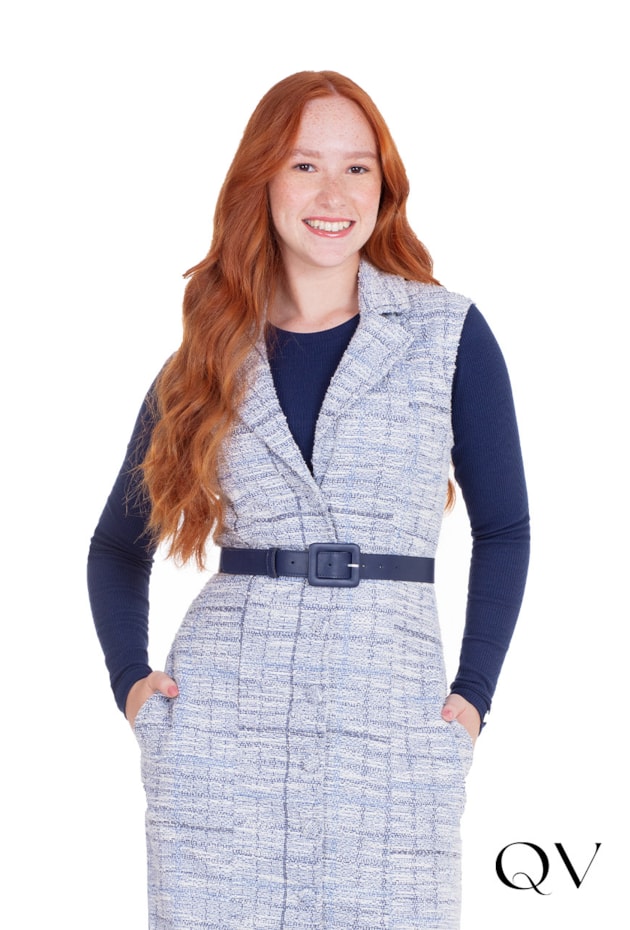 VESTIDO TWEED EM MALHA AZUL - HAPUK