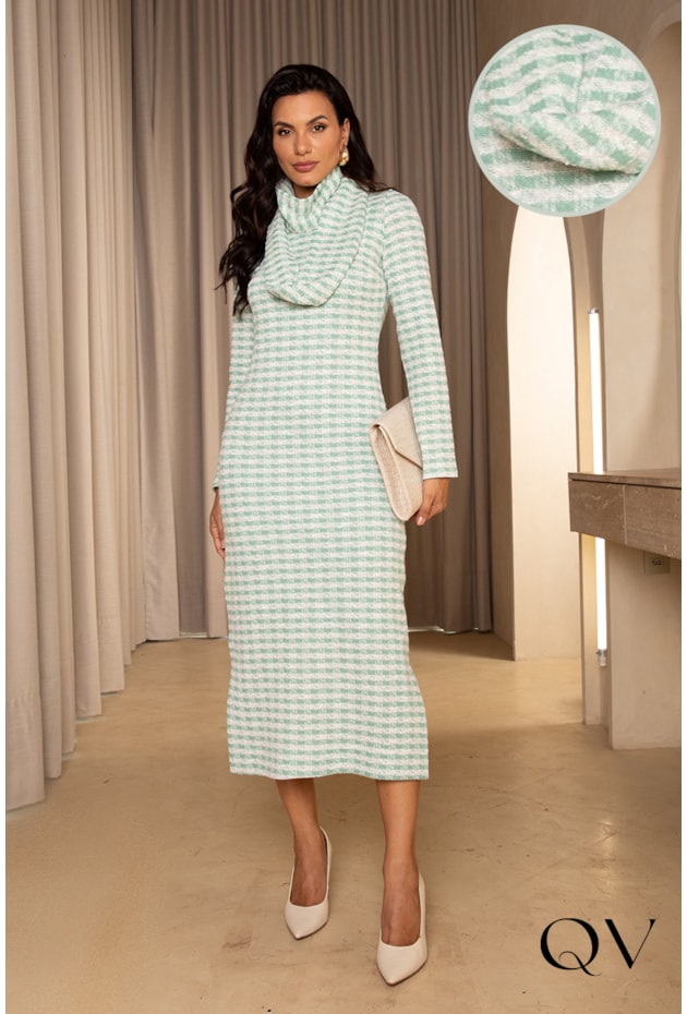 VESTIDO TWEED XADREZ VERDE CLARO - JANY PIM 