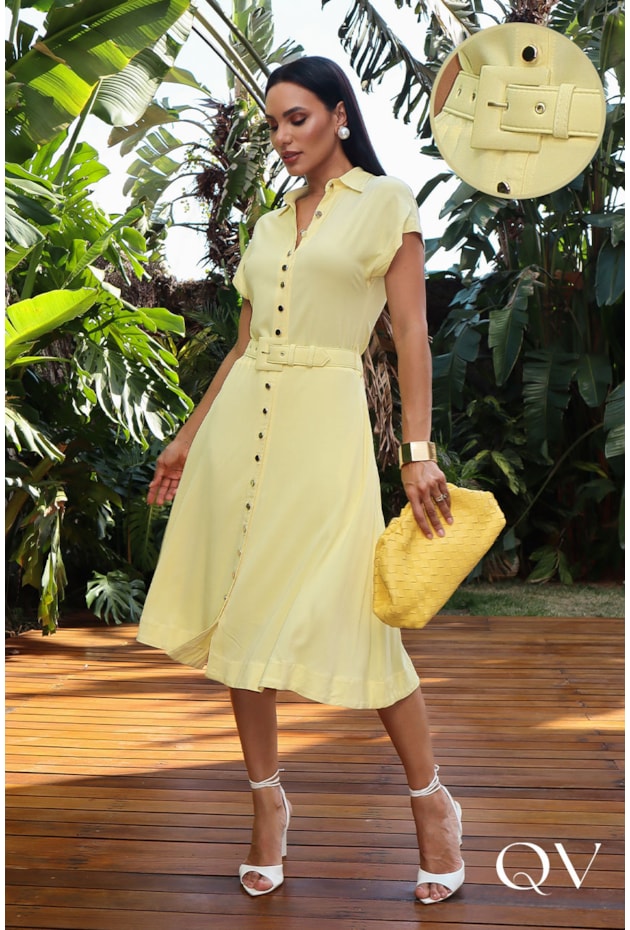 VESTIDO TWILL MIDI AMARELO - JANY PIM