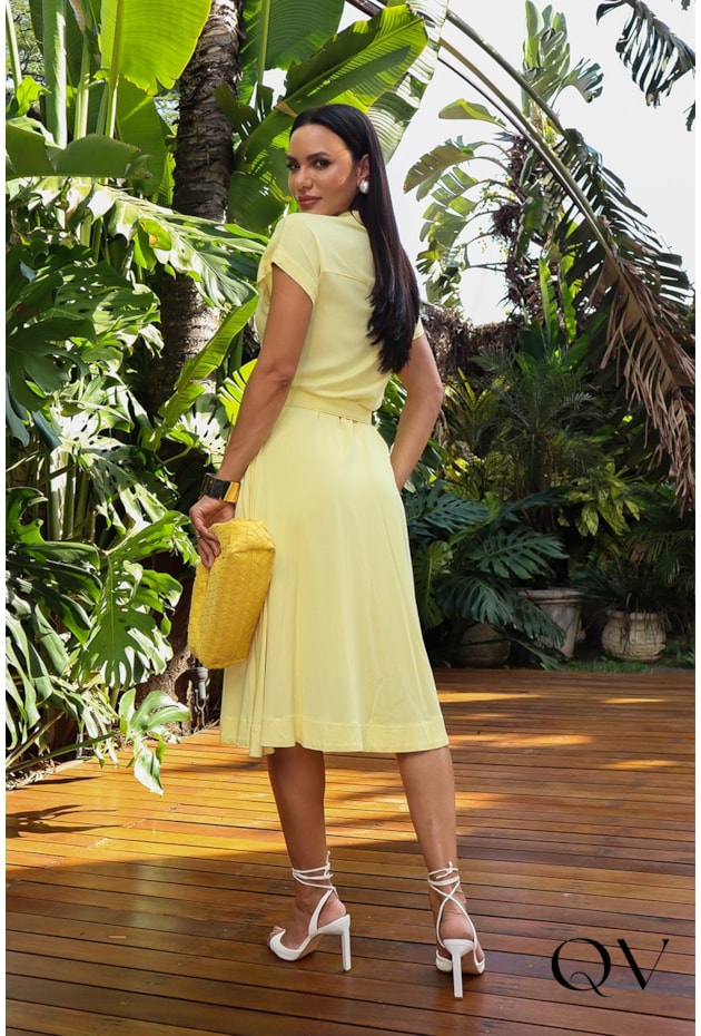 VESTIDO TWILL MIDI AMARELO - JANY PIM