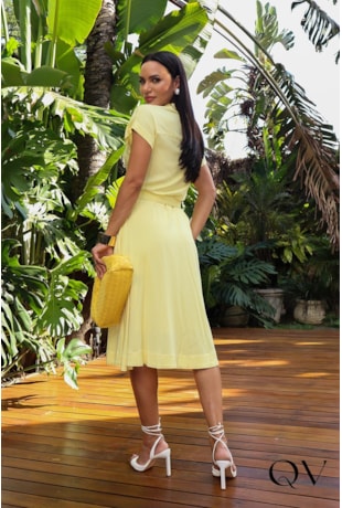 VESTIDO TWILL MIDI AMARELO - JANY PIM