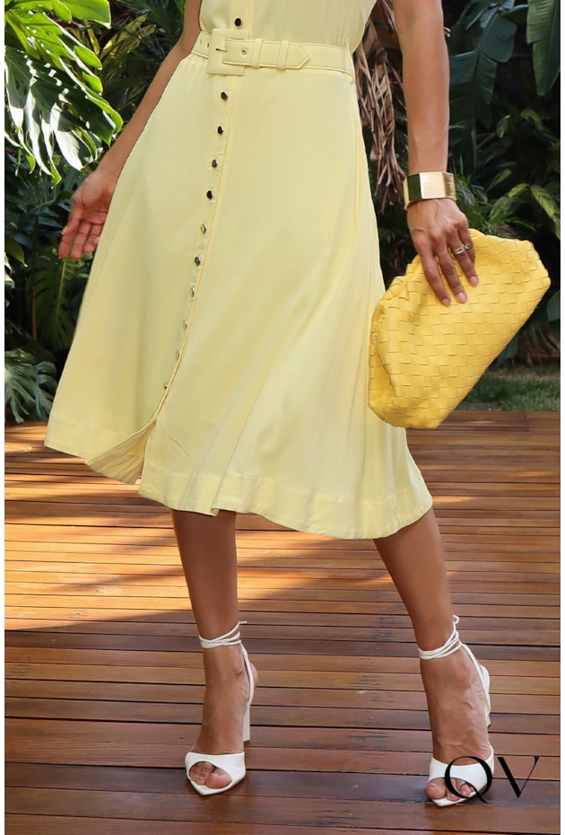 VESTIDO TWILL MIDI AMARELO - JANY PIM