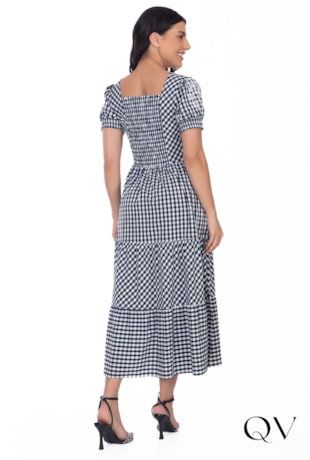 VESTIDO VICHY COM BORDADO PRETO - HAPUK