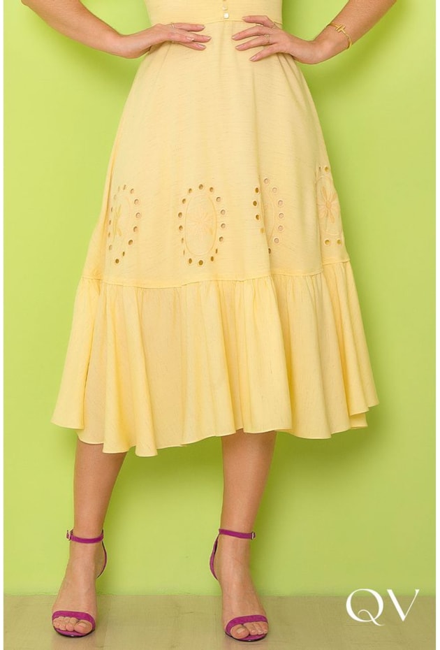 VESTIDO VISCOLINHO BORDADO AMARELO - PURO SHARMY VESTIDO VISCOLINHO BORDADO AMARELO - PURO SHARMY