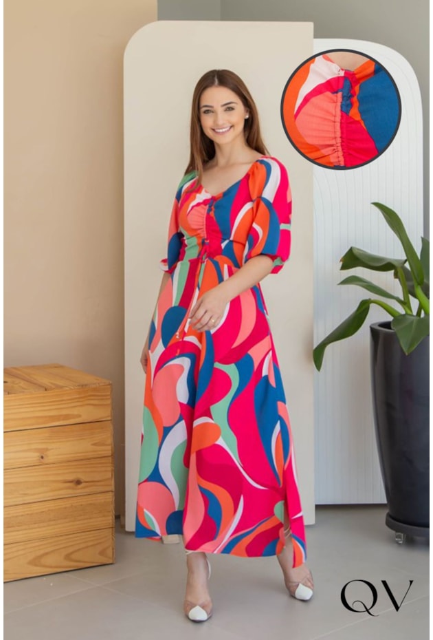 VESTIDO VISCOLINHO ESTAMPADO ABSTRATO - VALENTINA SIRRAH VESTIDO VISCOLINHO ESTAMPADO ABSTRATO - VALENTINA SIRRAH