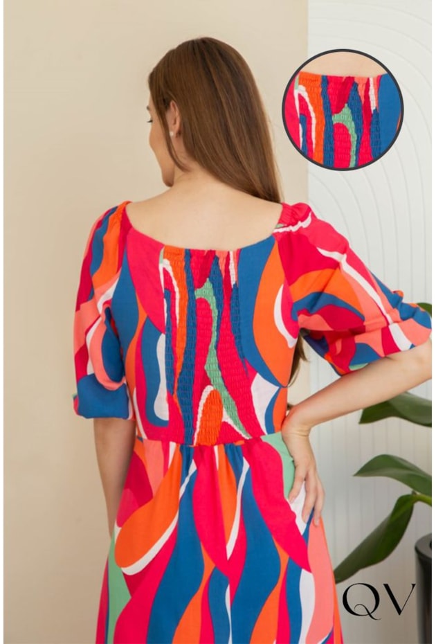 VESTIDO VISCOLINHO ESTAMPADO ABSTRATO - VALENTINA SIRRAH VESTIDO VISCOLINHO ESTAMPADO ABSTRATO - VALENTINA SIRRAH