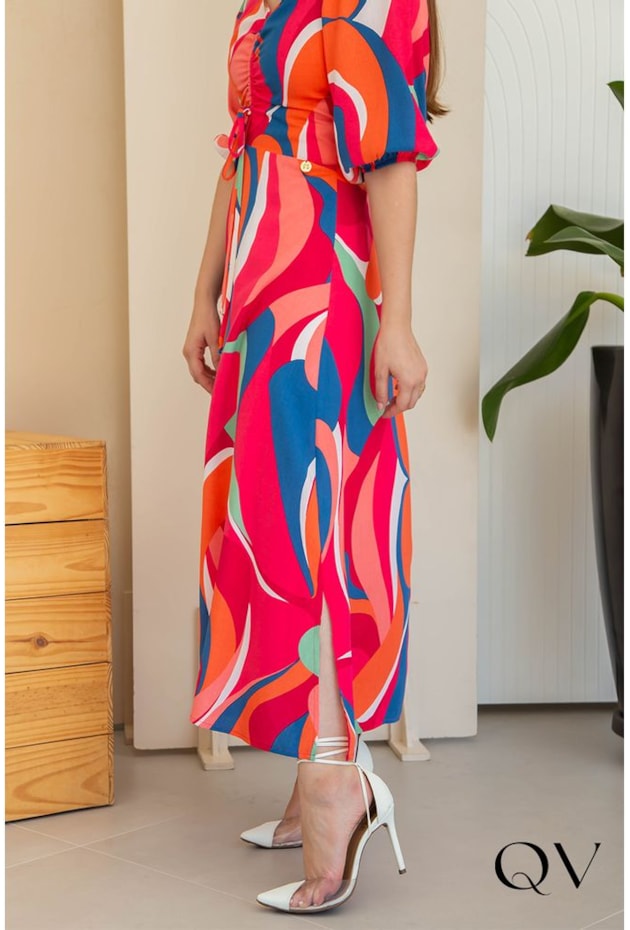 VESTIDO VISCOLINHO ESTAMPADO ABSTRATO - VALENTINA SIRRAH VESTIDO VISCOLINHO ESTAMPADO ABSTRATO - VALENTINA SIRRAH