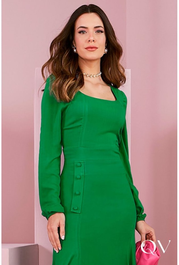 VESTIDO VISCOLINHO FENDA ASSIMÉTRICA VERDE - JANY PIM VESTIDO VISCOLINHO FENDA ASSIMÉTRICA VERDE - JANY PIM