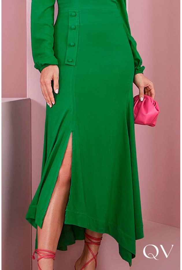 VESTIDO VISCOLINHO FENDA ASSIMÉTRICA VERDE - JANY PIM VESTIDO VISCOLINHO FENDA ASSIMÉTRICA VERDE - JANY PIM