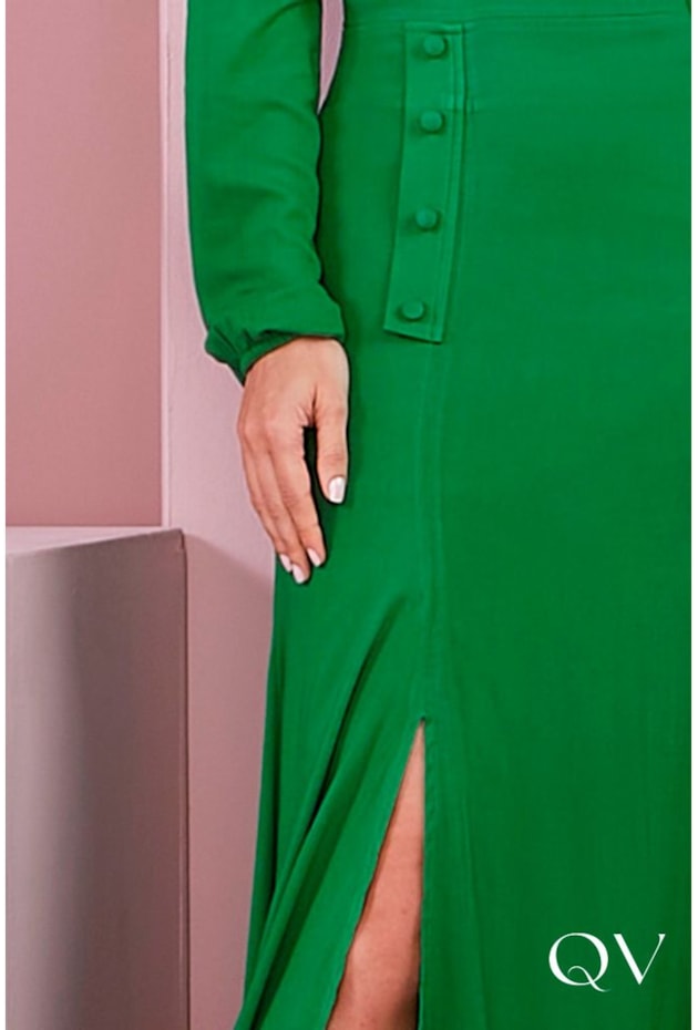 VESTIDO VISCOLINHO FENDA ASSIMÉTRICA VERDE - JANY PIM VESTIDO VISCOLINHO FENDA ASSIMÉTRICA VERDE - JANY PIM