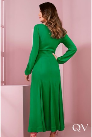 VESTIDO VISCOLINHO FENDA ASSIMÉTRICA VERDE - JANY PIM