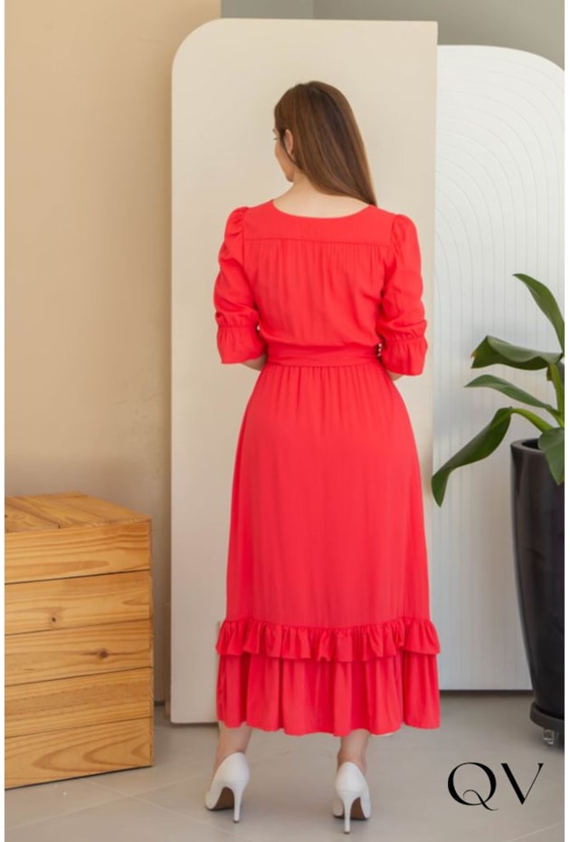 VESTIDO VISCOLINHO MAXI MIDI CORAL - VALENTINA SIRRAH VESTIDO VISCOLINHO MAXI MIDI CORAL - VALENTINA SIRRAH