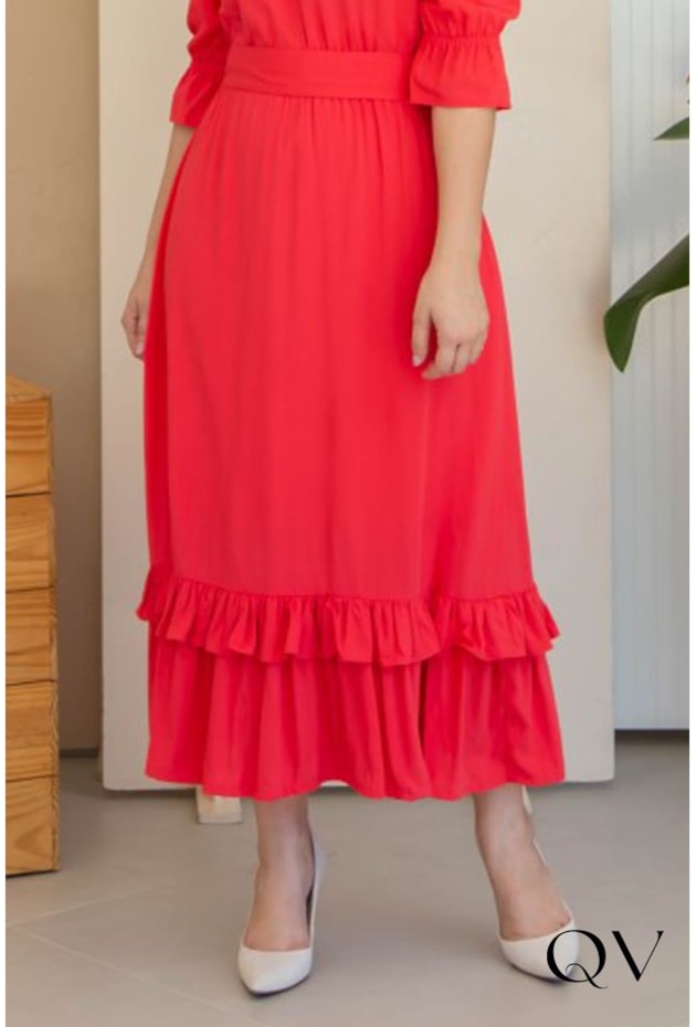 VESTIDO VISCOLINHO MAXI MIDI CORAL - VALENTINA SIRRAH VESTIDO VISCOLINHO MAXI MIDI CORAL - VALENTINA SIRRAH