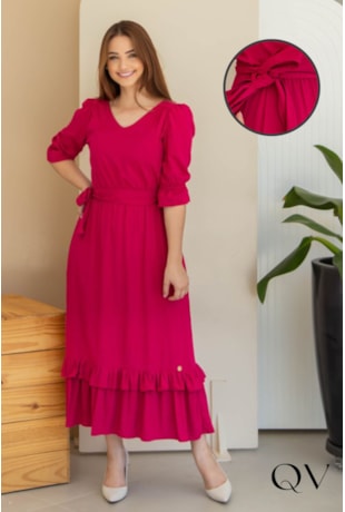 VESTIDO VISCOLINHO MAXI MIDI PINK - VALENTINA SIRRAH