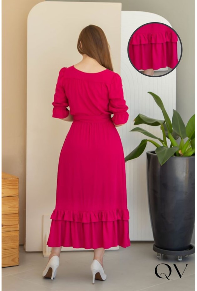 VESTIDO VISCOLINHO MAXI MIDI PINK - VALENTINA SIRRAH