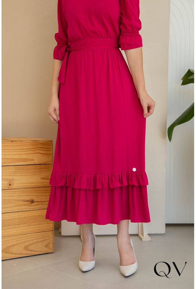 VESTIDO VISCOLINHO MAXI MIDI PINK - VALENTINA SIRRAH