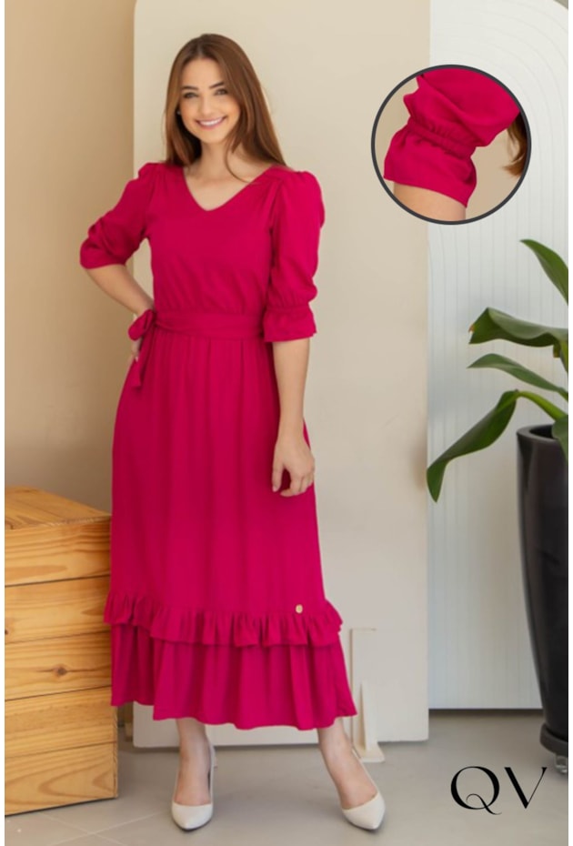 VESTIDO VISCOLINHO MAXI MIDI PINK - VALENTINA SIRRAH