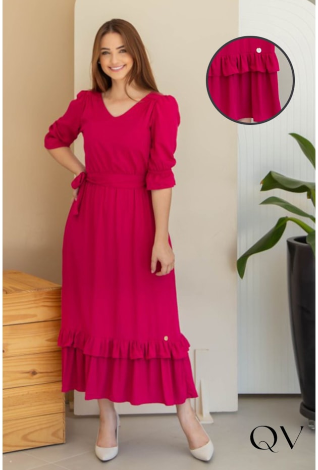 VESTIDO VISCOLINHO MAXI MIDI PINK - VALENTINA SIRRAH